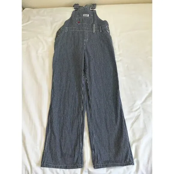 Dickies Stripe Overalls Womens Medium Railroad Bib Carpenter Wide Leg Denim - Picture 4 of 8